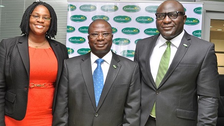 (L-r): Mrs. Jameelah Ayedun, managing director, Credit Registry Services, Olufemi Williams, group managing director and Luqman Balogun, deputy managing director, both from Chams Plc, during the formal launch of ConfirmMe in Lagos.